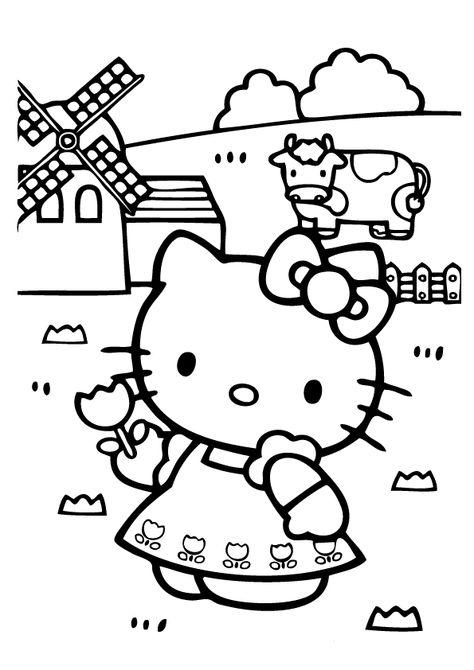 Hello Kitty, the fictional character designed by Japanese designer Yuko Shimizu, is one of the most popular subjects for kid’s coloring pages. The female Japanese bobtail cat wearing a pink-blue dress along with a cute red bow on her white head gained popularity fast after it was first introduced in Japan in 1974. The character … Hello Kitty Coloring Pages, Kitty Coloring Pages, Farm Coloring Pages, 헬로키티 배경화면, Hello Kitty Colouring Pages, Hello Kitty Printables, Hello Kitty House, Birthday Coloring Pages, Cat Coloring Book