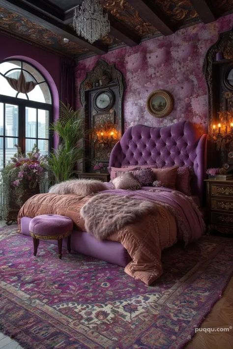 Cozy Glam Bedroom Decor: Transform Your Space Stylishly - Puqqu Cozy Glam Bedroom, Oasis Decor, Cozy Glam, Glam Bedroom Decor, Purple Bedrooms, Moody Bedroom, Feminine Bedroom, Purple Bedroom, Glam Bedroom