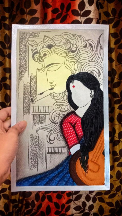 Krishna Radha Desi Art, Bengali Art, Boho Art Drawings, Cool Pencil Drawings, Canvas Painting Tutorials, Canvas Painting Designs, Painting Art Lesson, Indian Art Paintings, Book Art Diy