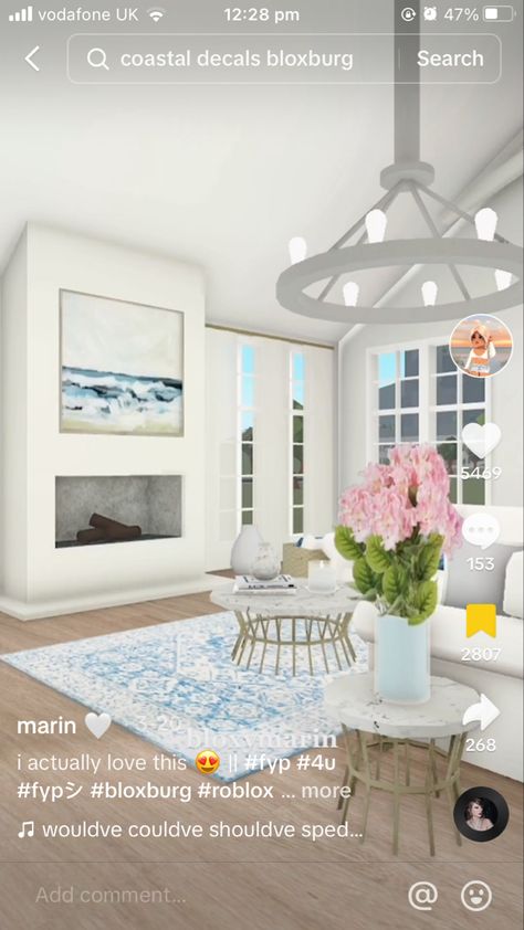 Bloxburg Beach Bathroom Ideas, Costal Living Room Bloxburg, Coastal Living Rooms Bloxburg, Coastal Bloxburg House, Beach House Layout, Bloxburg Beach House, Beach House Flooring, Preppy House, Beach House Room