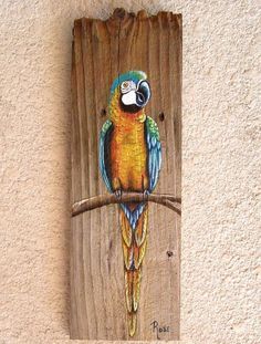 Hand painted Parrot Plaque in Turquoise with Orange can be displayed almost anywhere indoors or out (under a covered area) | Moms House Burung Kakatua, Pallet Painting, Pallet Art, Tole Painting, Driftwood Art, Birds Painting, Bird Art, Painting Inspiration, Wood Art