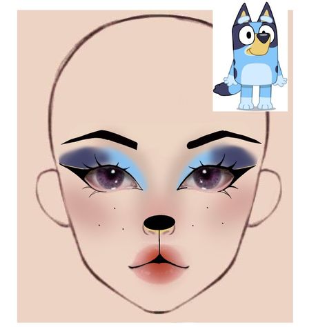 Bluey Halloween Makeup, Bluey Costume Makeup, Blue Cat Makeup, Sonic Makeup Look, Makeup Looks Characters, Blue Makeup Looks Halloween, Bluey Make Up, Bluey Makeup Looks, Make Up Looks Crazy