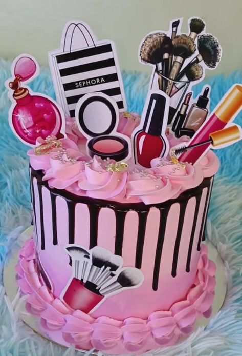 Cakes For Makeup Artist, Makeup Birthday Cake Kids, Makeup Cake For Kids, Cake For Makeup Artist Birthday, Makeup Cakes Birthday, Cosmetic Cake Ideas, Makeup Cake Ideas Birthdays, Make Up Cakes Birthdays Girly, Makeup Cake Ideas