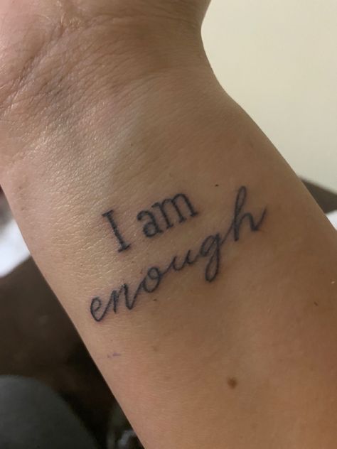 I Am Worthy Tattoos For Women, Worthy Tattoo, I Am Enough Tattoo, Word Tattoo Designs, Wrist Tats, Simple Tattoo With Meaning, Enough Tattoo, Small Arrow Tattoos, Quote Relationship