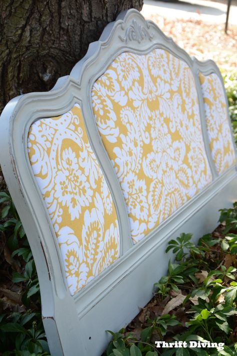 Repurposed Headboard Ideas Diy, Thrifted Diy, Cottage Fabric, Gray Room, Vintage Headboards, Head Boards, Decoupage Projects, Antique Shopping, Headboard Upholstered