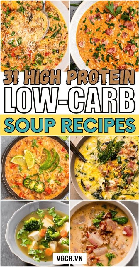 High protein low carb keto soup recipes for winter. These high protein low carb soup recipes vegetarian are so good! Whole Soup Recipes, Low Carb Broth Soup Recipes, Keto Beef Barley Soup, Beef Soup Recipes Keto, Best Low Carb Soup Recipes, Low Carb Healthy Soup, Soft Food Diet High Protein, Low Carb Soup Recipes Chicken, Ground Beef Keto Soup