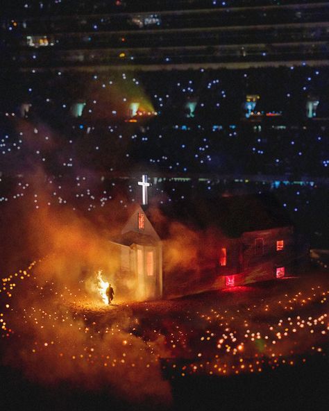 Kanye West, Donda, concert, concert photography Kanye Concert, Kanye West Concert, Kanye West Wallpaper, Listening Party, Burning House, Concert Aesthetic, Concert Photography, House Fire, Timeless Art