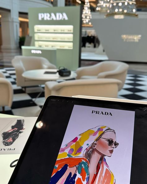 Prada Invitation, Prada Sketches, Prada Pop Up, Prada Ambassador, Prada Art, Fashion Design Sketchbook, Live Painting, Live Events, Fashion Event