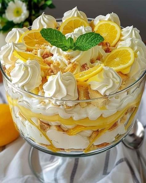 Heavenly recipes | Lemon Delight Trifle 🍋🌞 | Facebook Lemon Trifle Desserts, Lemon Triffle, Lemon Heaven, Lemon Trifle, Heaven Cake, Lemon Delight, Heavenly Recipes, Honey Garlic Sauce, Trifle Desserts