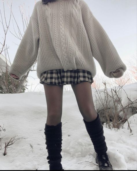 Cute Big Sweater Outfits, Winter Outfits Aesthetic Leg Warmers, Big Sweater And Tights, Big Sweaters Aesthetic, Aesthetic Winter Outfits Skirt, Big Sweater Skirt Outfit, Romantic Core Aesthetic Outfit, Aesthetic Leg Warmers Outfit, Outfits With Long Sweaters