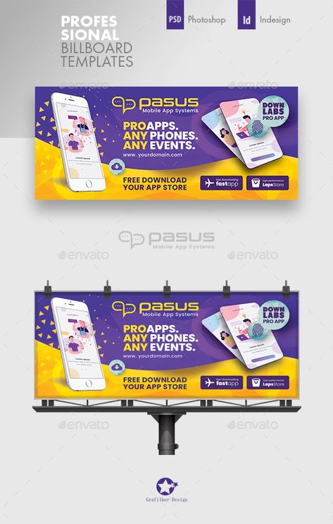 Mobile App Billboard Templates Sponsored By Poster, Poster Design Kids, Mobile Banner, Education Poster Design, App Promotion, Poster Sport, Facebook Cover Design, Banner Design Inspiration, Youtube Banner Design