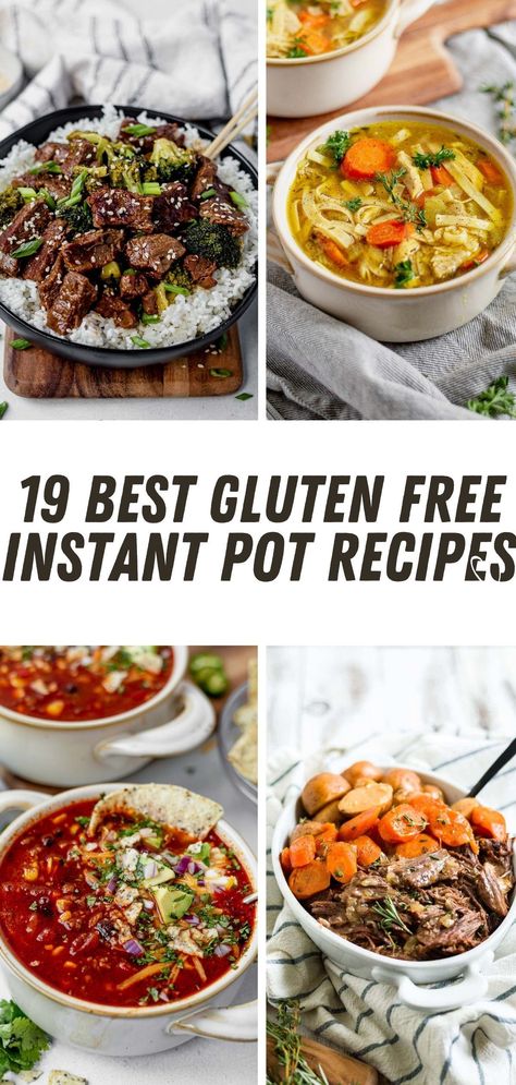 These gluten free Instant Pot recipes will become regulars on your dinner rotation. They're easy to make, full of flavor and completely gluten free. Keep reading for tips on how to use the instant pot, plus 19 of our favorite recipes. Dairy Free Gluten Free Instapot Recipes, Gluten Free Recipes For Instant Pot, Gluten Free Dairy Free Pressure Cooker Recipes, Gluten Free Recipes For Dinner Instapot, Gluten Free Dairy Free One Pot Recipes, Gluten Free Soups In Instant Pot, Gf Instant Pot Recipes, Healthy Gluten Free Instant Pot Recipes, Instapot Recipes Gluten Free