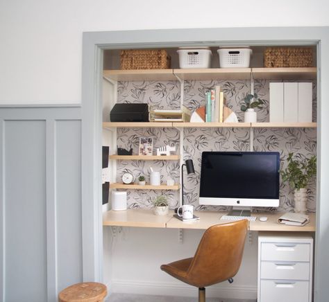 Cute Home Office Ideas, Cloffice Ideas, Amazing Home Office, Cute Home Office, Unique Home Office, Guest Bedroom Office, Closet Desk, Guest Bedroom Home Office, Beautiful Home Office