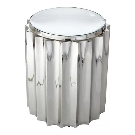 Global Views Fluted Glass Top Drum End Table | Perigold Column Table, Greek Columns, Fluted Columns, Glass End Tables, Global Views, Living Room End Tables, Flute Glass, Glass Cleaner, Metal Finishes