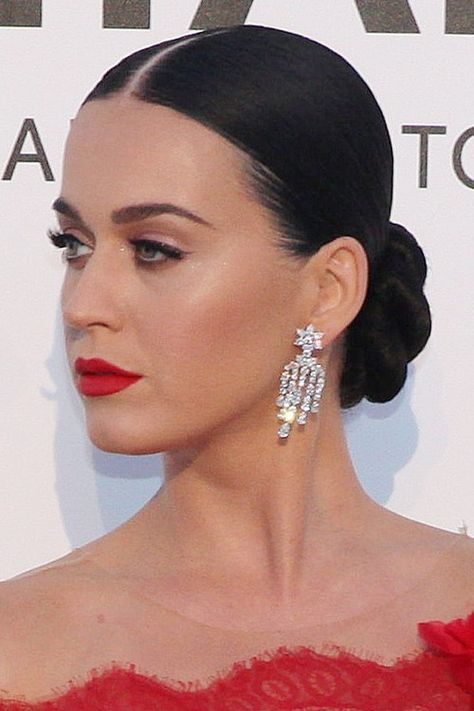 Katy Perry Hair, Black Bun, Break Your Heart, Guest Hair, Sleek Updo, Bun Updo, Steal Her Style, Special Occasion Hairstyles, Bridal Hair Updo