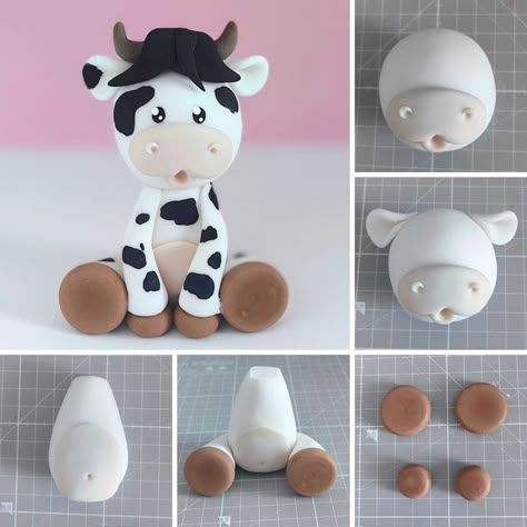 Kue Fondant, Cow Cakes, Animal Birthday Cakes, Fondant Cake Designs, Farm Cake, Baby Shower Deco, Cake Topper Tutorial, Fondant Animals, Fondant Cake Toppers