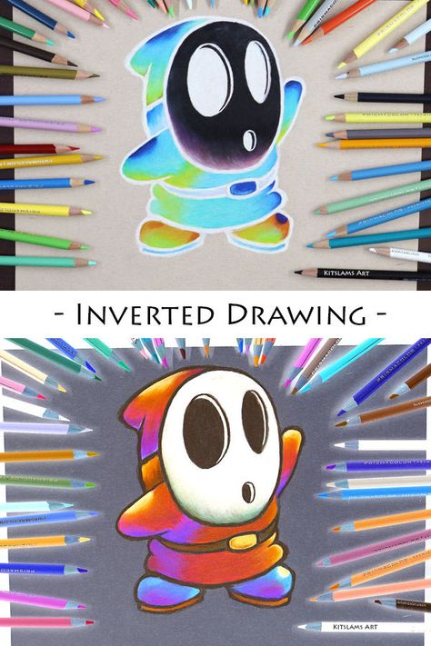 Negative Art Drawing, Inverted Colors Art, Invert Colors Pictures, Inverted Drawing, Inverted Art, Inverted Colors, Cute Art Drawings, Cute Art Projects, Color Art Lessons