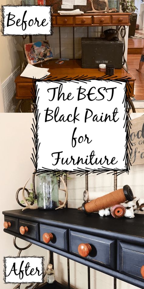 Best Black Paint For Furniture, Black Paint For Furniture, Cheap Furniture Makeover, Easy Furniture Makeover, Paint For Furniture, Black Painted Furniture, Diy Furniture Makeover Ideas, Diy Furniture Renovation, Furniture Rehab