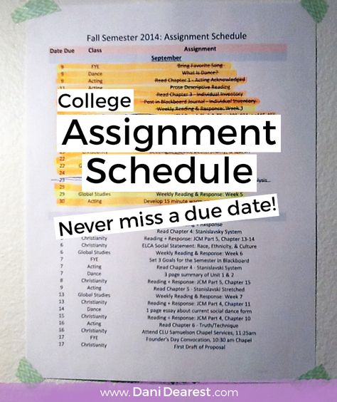 This assignment schedule is a fantastic way to keep track of all your assignments this semester, never miss a due date again! College Assignment, Assignment Planner, College Success, College Survival, College Organization, College Planning, College Classes, School Survival, College Study