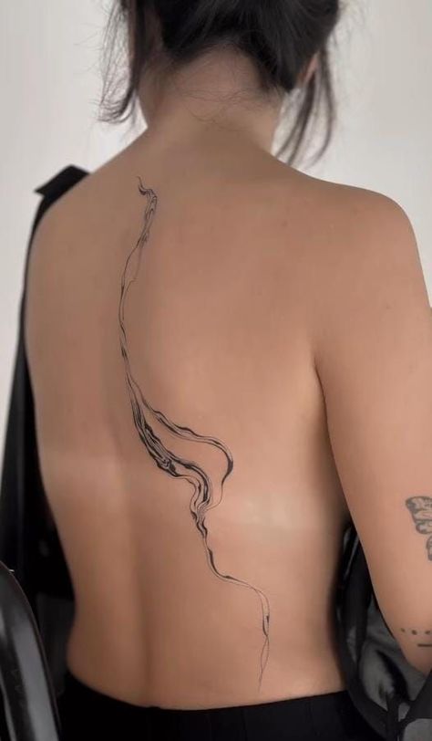 Back Abstract Tattoo, Mermaid Spine Tattoo, Water Flow Tattoo, Chemistry Tattoo, Aesthetic Tattoo Ideas, Swirl Tattoo, Abstract Tattoo Ideas, Arm Sleeve Tattoos For Women, Pineapple Tattoo