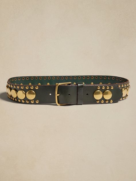 Palmar Studded Leather Belt | Banana Republic Studded Belt Outfit, Holiday Wallpapers, Accessory Inspo, Leather Waist Belt, Women's Belts, Gold Belts, Belt Style, Studded Belt, Green Olive