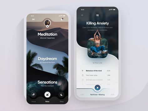 Meditation App by Andrei Simion To Do App, App User Interface, Ui Design Mobile, Yoga App, Uiux Design, Ux Inspiration, Meditation App, Mobile App Design Inspiration, App Interface Design