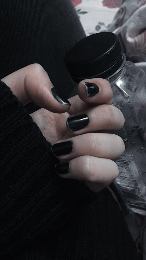 Black Nail Grunge, Dark Nail Polish Aesthetic, Black Nails Chipped, Black Painted Nails Aesthetic, Chipped Black Nails Aesthetic, Chipped Black Nail Polish, Male Black Nails, Messy Nail Polish, Black Chipped Nails