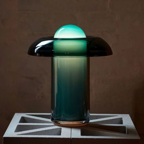 Glass Mushroom Table Lamp – Vakkerlight Interior Magazine, Bookshelf Lighting, Statement Lamp, Green Table Lamp, Mushroom Table Lamp, Nordic Lamp, Stylish Table Lamps, Mushroom Table, Blue Table Lamp