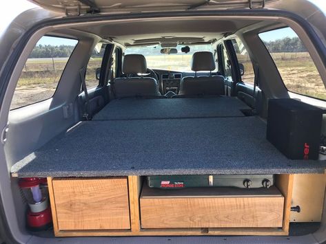 Car Camper Bed Platform, Toyota 4runner Camper Conversion, Suv Platform Bed, 4runner Bed Platform, Suv Bed Platform, Subaru Forester Camper, Car Camping Platform, Subaru Forester Car Camping, Car Camping Build