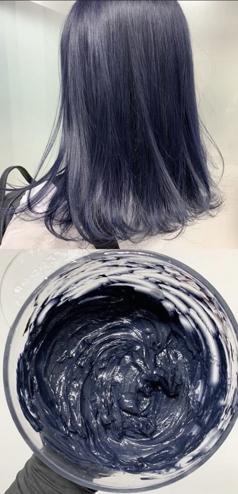 Indigo Dyed Hair, Dark Ashy Purple Hair, Dark Ashy Blue Hair, Charcoal Blue Hair, Cool Tone Blue Hair, Cool Toned Blue Hair, Blue Hair Shades, Black Blue Hair Color, Ashy Blue Hair