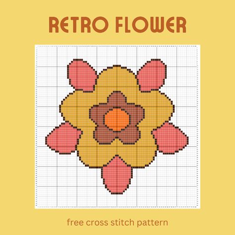 Keeping it Real: Retro Flower - free cross stitch pattern Retro Cross Stitch Patterns, Retro Cross Stitch, Free Cross Stitch Pattern, Flower Cross Stitch, Keeping It Real, Flower Cross, Dmc Floss, Cross Stitch Patterns Free, Free Cross Stitch