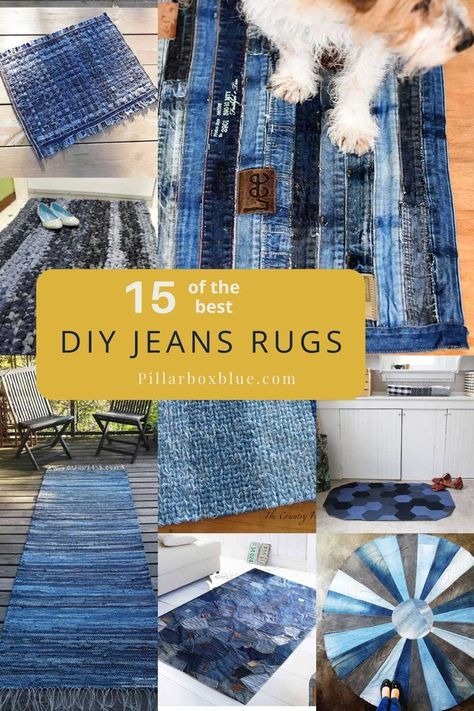 Learn how to make a one-of-a-kind denim rug using old blue jeans. Get 16 different ways to cut, sew, and embellish your rug with step-by-step #Patchwork #Braided_Denim_Rug_How_To_Make #Denim_Rugs_Diy_Old_Jeans #Denim_Rug_Diy_Old_Jeans Diy Rug Tutorial, Jean Rug, Blue Jean Rug, Denim Rag Rugs, Denim Crochet, Rag Rug Diy, Rug Diy, Denim Rug, Denim Crafts Diy