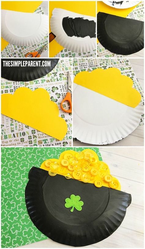 Pot Of Gold Craft, Saint Patricks Day Art, Fete Saint Patrick, Paper Plate Craft, March Crafts, St Patricks Crafts, St Patricks Day Crafts For Kids, St Patrick Day Activities, March Activities