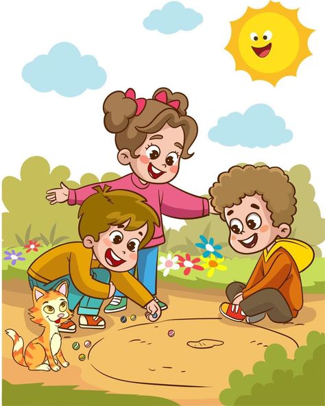 Playing Marbles, English Learning Books, Chinese Language Learning, Children Play, Work Activities, Kids Clipart, Ebook Cover, Kids Poster, Kids' Book