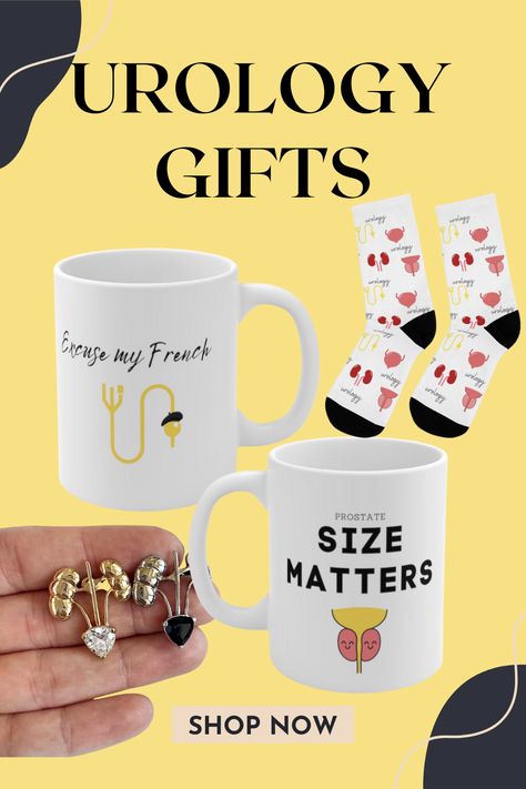 Searching for the perfect gift for that urology lover in your life? Look no further! 1️⃣ Anatomical kidney pendant 2️⃣ "Excuse My French" or "Prostate Size Matters" mug for a daily dose of urology humor. 3️⃣ Urology-themed socks #UrologyGiftIdeas #UrologyEnthusiast #GiftsForUrologists #UrologyPassion #UrologyLove #UniqueUrologyGifts #UrologyAppreciation #UrologistLife #UrologySpecialist #UrologistGifts #UrologyHumor #UrologyArt #KidneyLove Urology Humor, Gifts For Healthcare Workers, Excuse My French, Theme Snack, Exams Funny, Showing Gratitude, Boss' Day, Gifting Ideas, Size Matters