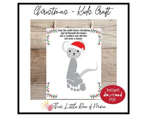 Mouse Footprint, Footprint Art Christmas, Footprint Printable, Printable Diy Crafts, Footprint Keepsake, December Winter, Twas The Night Before Christmas, Document Frame, Mouse Crafts