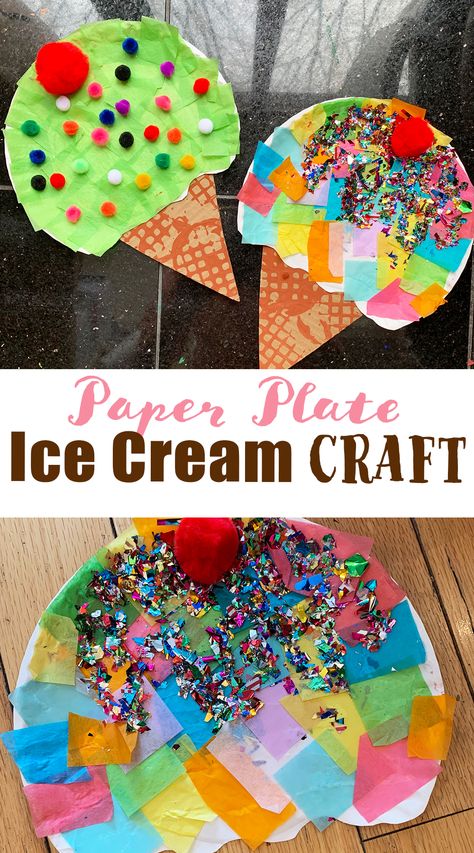 Paper Plate Food Craft, Dessert Theme Preschool Activities, Paper Plate Ice Cream Craft, Dessert Crafts For Preschool, Ice Cream Truck Craft Preschool, Kick Off To Summer Crafts, Toddler Ice Cream Activities, Crafts That Look Like Food, Toddler Ice Cream Crafts