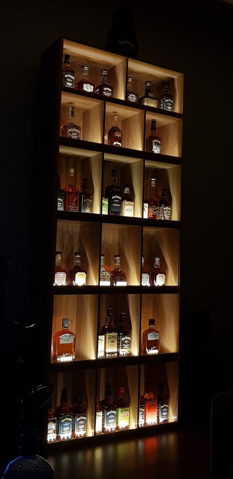 Whisky Storage Ideas, How To Display Liquor Bottles Bar Ideas, Alcohol Display Cabinet, Liquor Bottle Display Shelving, Liquor Room Ideas, Liquor Bottle Wall Display, Whiskey Closet Ideas, Whiskey Rack Ideas, Home Alcohol Display