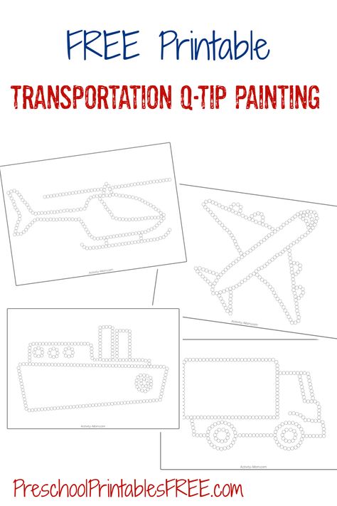 Transportation Q-Tip Painting for Preschoolers (printable) – Free Preschool Printables Transportation Art For Preschoolers, Q Tip Painting Preschool, Transportation Fine Motor Preschool, Race Car Activities For Preschool, Transportation Games For Preschool, Travel Preschool Activities, Qtip Painting Printables Free, Things That Go Preschool, Transportation For Preschool