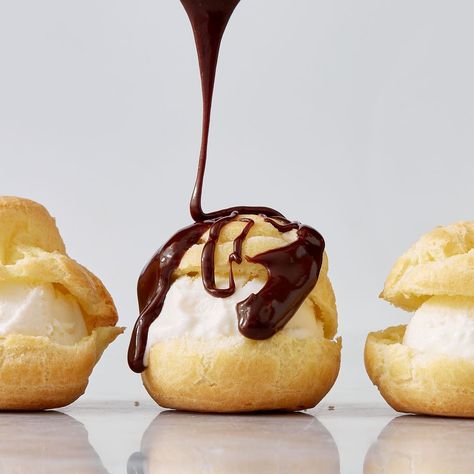 Profiteroles - Delish.com Profiteroles Recipe, French Dinner, Profiterole, Homemade Croissants, Afternoon Tea Recipes, Baking Cookies, Christmas Dessert, French Pastries, Pastry Recipes