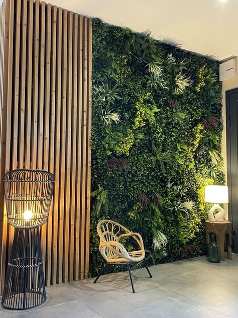 Lobby Designs, Green Wall Design, Artificial Grass Wall, Artificial Green Wall, Feature Wall Living Room, Jungle Wall, Storefront Design, Luxury Garden, Accent Walls In Living Room