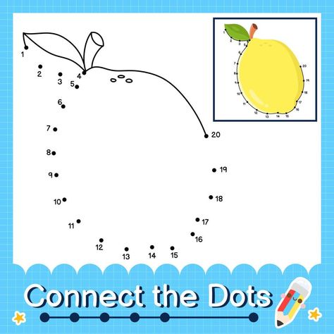 Puzzle Worksheet, Dotted Drawings, Dots Game, Counting Numbers, Fruits For Kids, Connect The Dots, Games For Kids, Graphic Resources, Vector Art