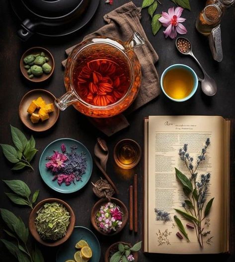 Thé Aesthetic, Herbal Tea Aesthetic, Herbalist Aesthetic, Herbal Tea Photography, Witchy Academia, Making Movies, Dramatic Fashion, Tea Making, Herbal Apothecary