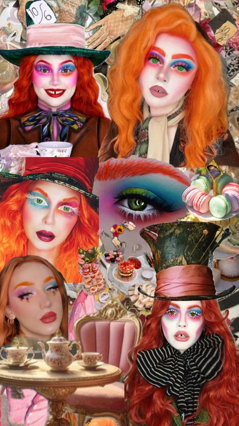 Redhead Halloween 2024 Mad Hatter Makeup, Alice in Wonderland inspired costume, genderbent Redhead Halloween, Hatter Makeup, Mad Hatter Makeup, Alice In Wonderland Play, Alice In Wonderland Makeup, Wonderland Makeup, Classic Halloween Costumes, Mad Hatter, Costume Party