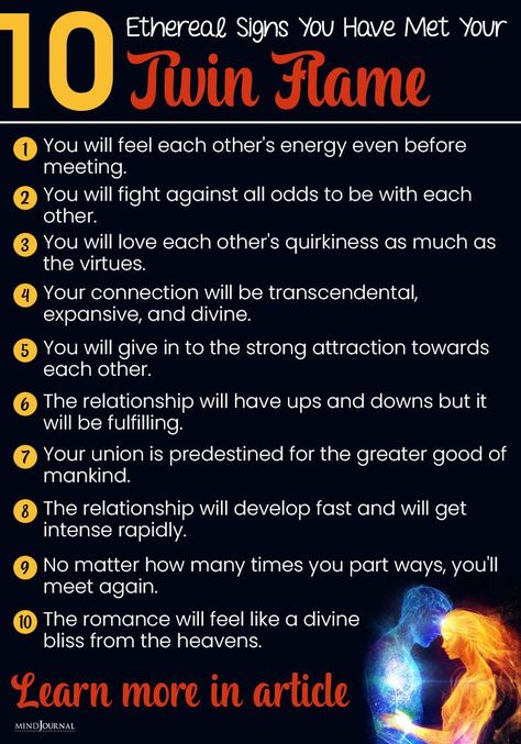 These 10 signs are telling you that you have finally met your spiritual counterpart. #signsoftwinflame #twinflame #twinflameconnection #spiritualconnection Finding Your Twin Flame, Twin Flames Mirror Each Other, Twin Flame Awakening Signs, Twin Flame First Kiss, What Is A Twin Flame Soul Mates, 1111 Twin Flames Relationships, Twin Flame Obsession, Signs Of A Good Relationship, True Twin Flame Signs