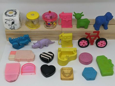 18 VINTAGE ERASER Lot & Pencil Sharpeners Diener Russ Snoopy Retro 1970s-1980s $29.85 - PicClick 1980s Stationary, Eraser Collection, Dinosaur Pencil, Mighty Mouse, Boom Box, Pencil Sharpeners, Pencil Toppers, Pencil Eraser, 90s Childhood