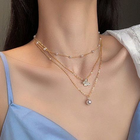 CraftCharmsByCraft - Etsy قلادات متدلية, Vintage Chain Necklace, Classic Pearl Necklace, Party Necklace, Gold Collar, Geometric Necklace, Layered Jewelry, Color Dorado, Layered Necklace