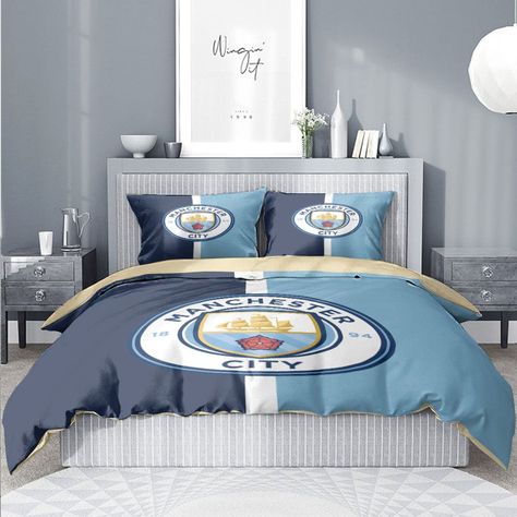 Bedding Sets King, City Bedroom, New Bedding, مانشستر سيتي, King Bedding Sets, Duvet Bedding Sets, Man City, Personalized Bedding, Types Of Beds