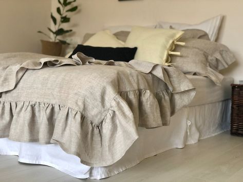 Unique Duvet Covers, Ruffle Duvet Cover, Romantic Bed, Chic Bedding, Linen Duvet Cover, Shabby Chic Bedding, Ruffle Bedding, Bed Linen Sets, Linen Duvet Covers