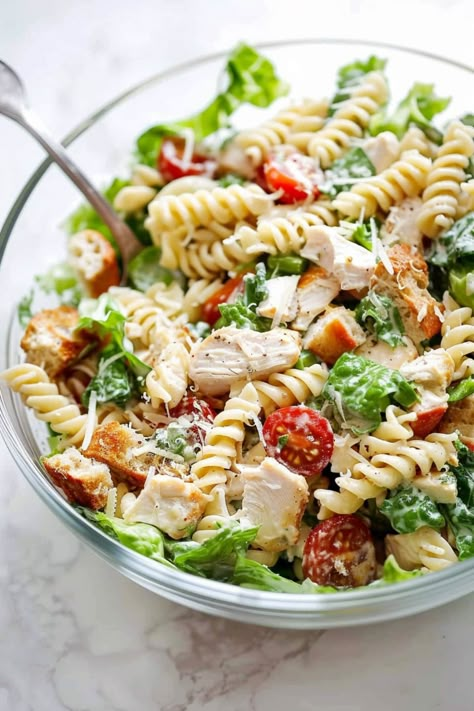 Dairy Free Caesar Dressing, Chicken Cesar, Pasta Salad With Chicken, Healthy Reciepes, Cold Pasta Salads, Rotini Pasta Salad, Chicken Caesar Pasta, Anchovy Paste, Gluten Free Pasta Salad